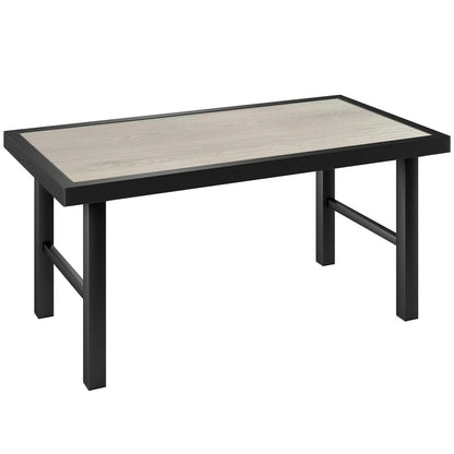 Outsunny Metal Garden Coffee Table, Outdoor Side Table with SPC Woodgrain Tabletop for Outside, Garden, Balcony, Porch, 100 x 53 x 46cm Additional View 16