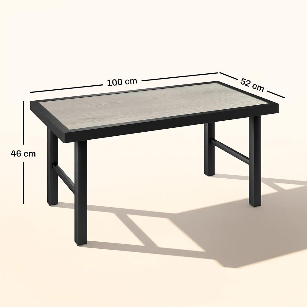 Outsunny Metal Garden Coffee Table, Outdoor Side Table with SPC Woodgrain Tabletop for Outside, Garden, Balcony, Porch, 100 x 53 x 46cm Additional View 18