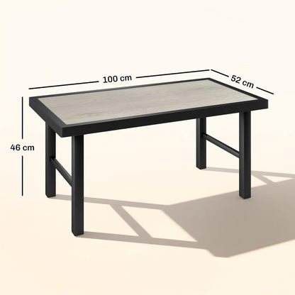 Outsunny Metal Garden Coffee Table, Outdoor Side Table with SPC Woodgrain Tabletop for Outside, Garden, Balcony, Porch, 100 x 53 x 46cm Additional View 18