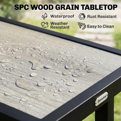 Outsunny Metal Garden Coffee Table, Outdoor Side Table with SPC Woodgrain Tabletop for Outside, Garden, Balcony, Porch, 100 x 53 x 46cm Additional View 19