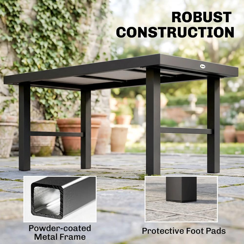 Outsunny Metal Garden Coffee Table, Outdoor Side Table with SPC Woodgrain Tabletop for Outside, Garden, Balcony, Porch, 100 x 53 x 46cm Additional View 20