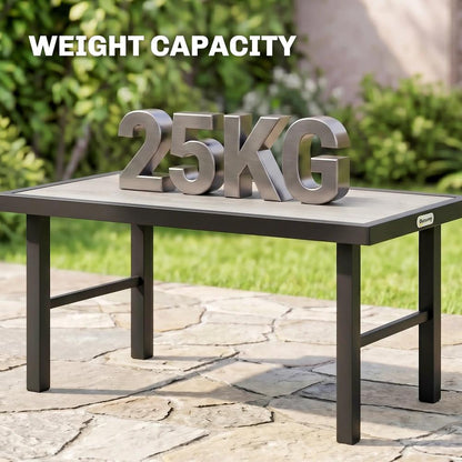 Outsunny Metal Garden Coffee Table, Outdoor Side Table with SPC Woodgrain Tabletop for Outside, Garden, Balcony, Porch, 100 x 53 x 46cm Additional View 21