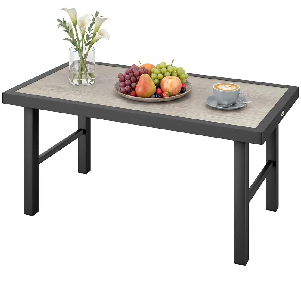 Outsunny Metal Garden Coffee Table, Outdoor Side Table with SPC Woodgrain Tabletop for Outside, Garden, Balcony, Porch, 100 x 53 x 46cm Additional View 29