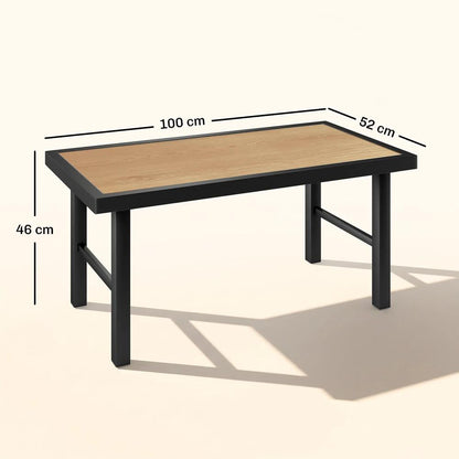 Outsunny Metal Garden Coffee Table, Outdoor Side Table with SPC Woodgrain Tabletop for Outside, Garden, Balcony, Porch, 100 x 53 x 46cm Additional View 3