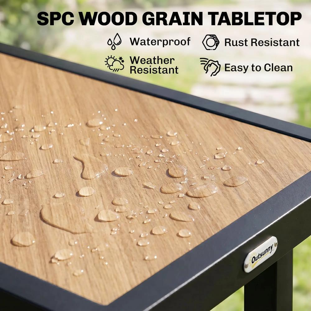 Outsunny Metal Garden Coffee Table, Outdoor Side Table with SPC Woodgrain Tabletop for Outside, Garden, Balcony, Porch, 100 x 53 x 46cm Additional View 4