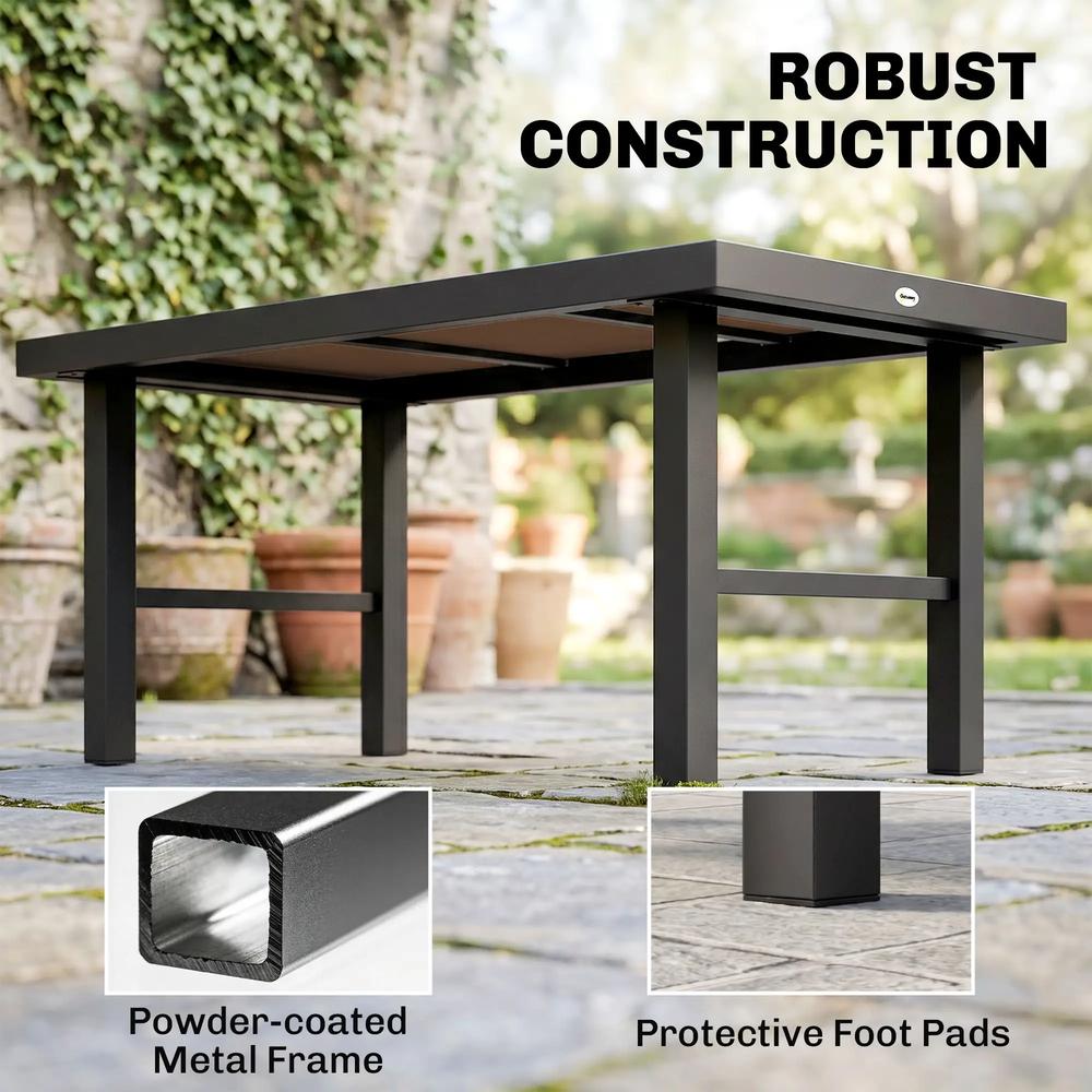 Outsunny Metal Garden Coffee Table, Outdoor Side Table with SPC Woodgrain Tabletop for Outside, Garden, Balcony, Porch, 100 x 53 x 46cm Additional View 5