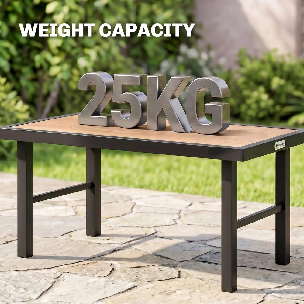Outsunny Metal Garden Coffee Table, Outdoor Side Table with SPC Woodgrain Tabletop for Outside, Garden, Balcony, Porch, 100 x 53 x 46cm Additional View 6