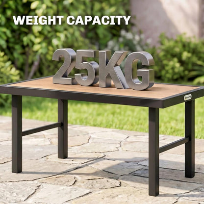 Outsunny Metal Garden Coffee Table, Outdoor Side Table with SPC Woodgrain Tabletop for Outside, Garden, Balcony, Porch, 100 x 53 x 46cm Additional View 6