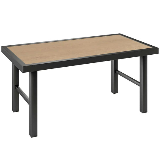 Outsunny Metal Garden Coffee Table, Outdoor Side Table with SPC Woodgrain Tabletop for Outside, Garden, Balcony, Porch, 100 x 53 x 46cm