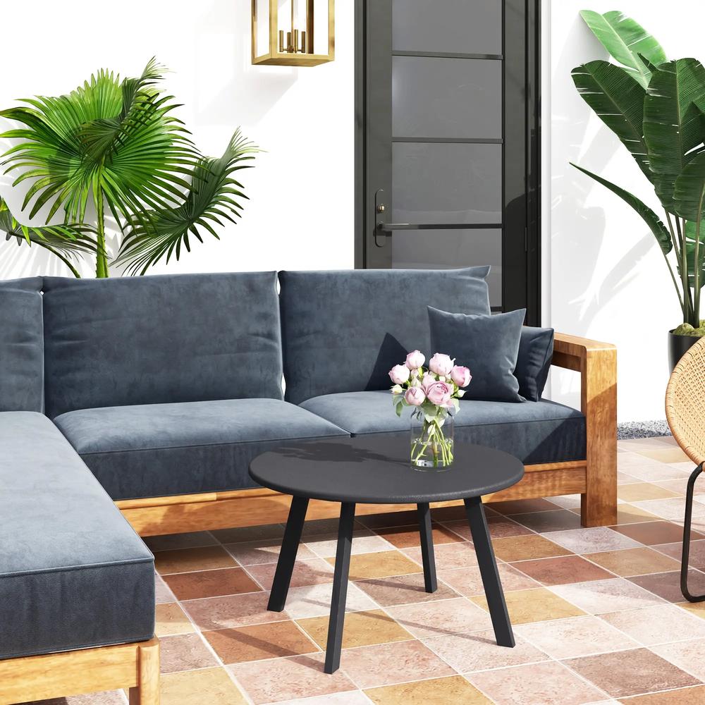 Outsunny 70cm Round Coffee Table, Outdoor Garden Table with Non-Slip Foot Pads and Metal Frame for Garden, Terrace, Balcony, Living Room, Charcoal Grey Additional View 2