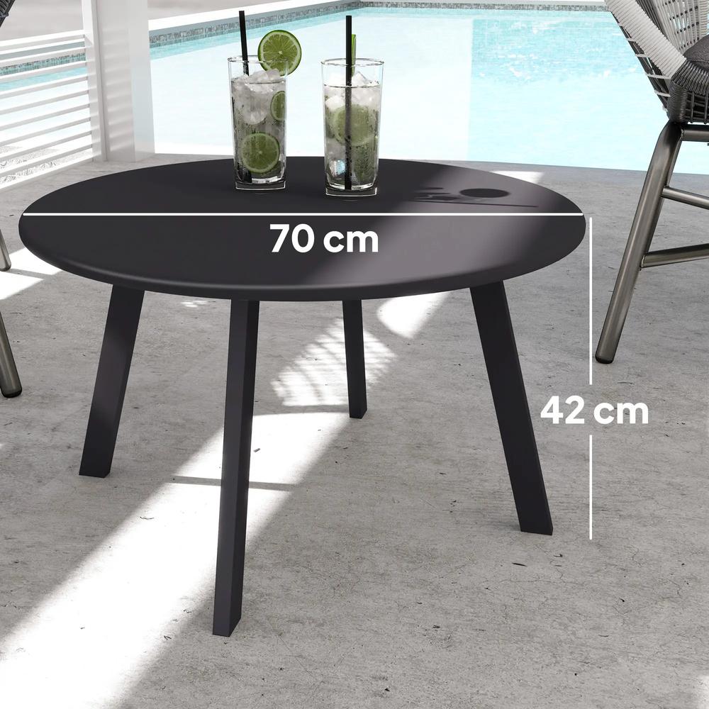 Outsunny 70cm Round Coffee Table, Outdoor Garden Table with Non-Slip Foot Pads and Metal Frame for Garden, Terrace, Balcony, Living Room, Charcoal Grey Additional View 3