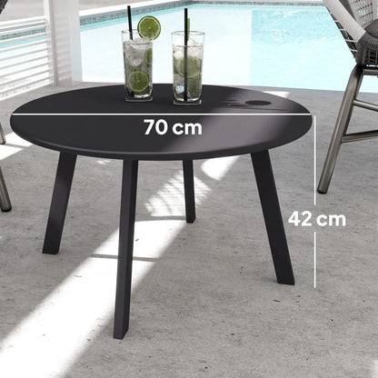 Outsunny 70cm Round Coffee Table, Outdoor Garden Table with Non-Slip Foot Pads and Metal Frame for Garden, Terrace, Balcony, Living Room, Charcoal Grey Additional View 3