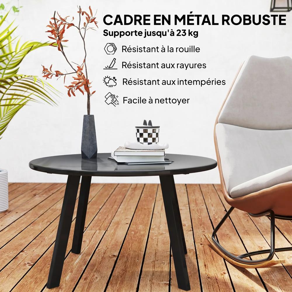 Outsunny 70cm Round Coffee Table, Outdoor Garden Table with Non-Slip Foot Pads and Metal Frame for Garden, Terrace, Balcony, Living Room, Charcoal Grey Additional View 5