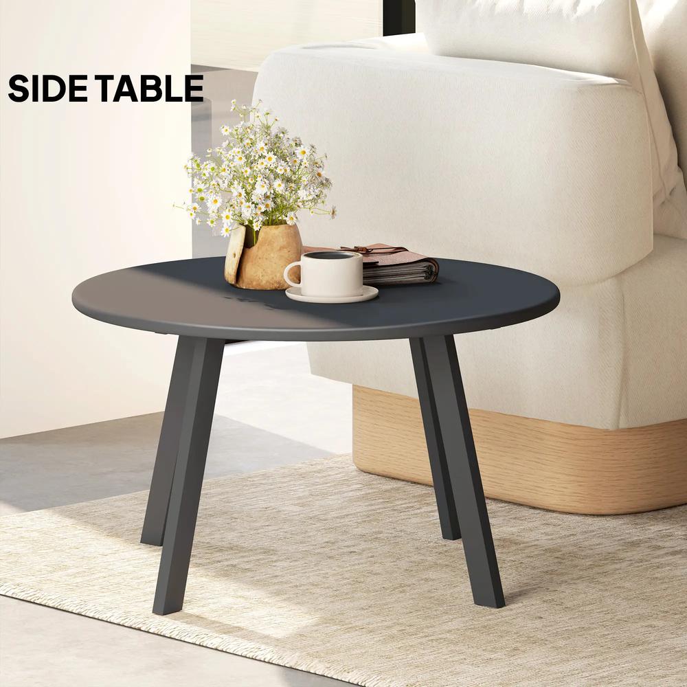Outsunny 70cm Round Coffee Table, Outdoor Garden Table with Non-Slip Foot Pads and Metal Frame for Garden, Terrace, Balcony, Living Room, Charcoal Grey Additional View 7