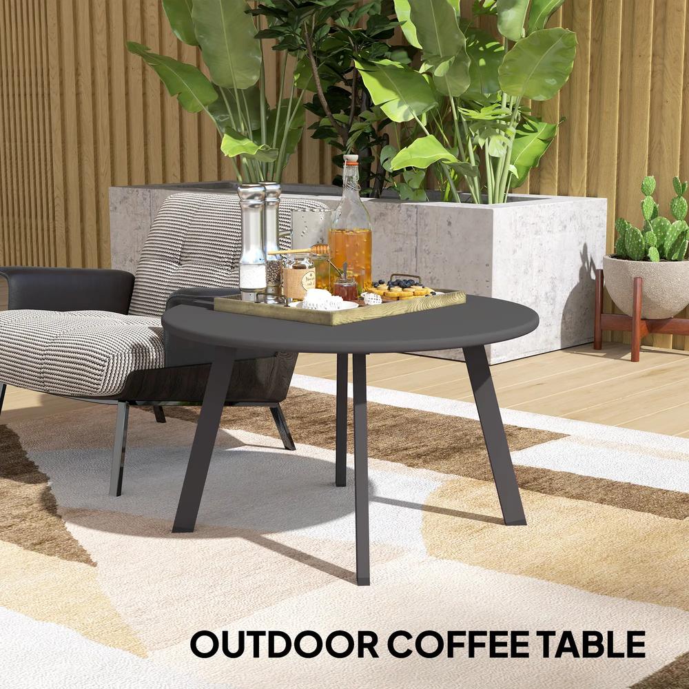 Outsunny 70cm Round Coffee Table, Outdoor Garden Table with Non-Slip Foot Pads and Metal Frame for Garden, Terrace, Balcony, Living Room, Charcoal Grey Additional View 8