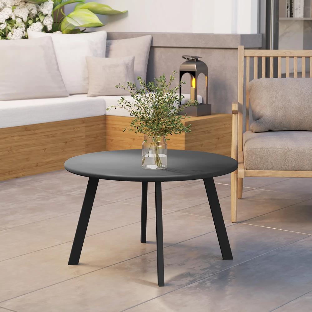 Outsunny 70cm Round Coffee Table, Outdoor Garden Table with Non-Slip Foot Pads and Metal Frame for Garden, Terrace, Balcony, Living Room, Charcoal Grey Additional View 9