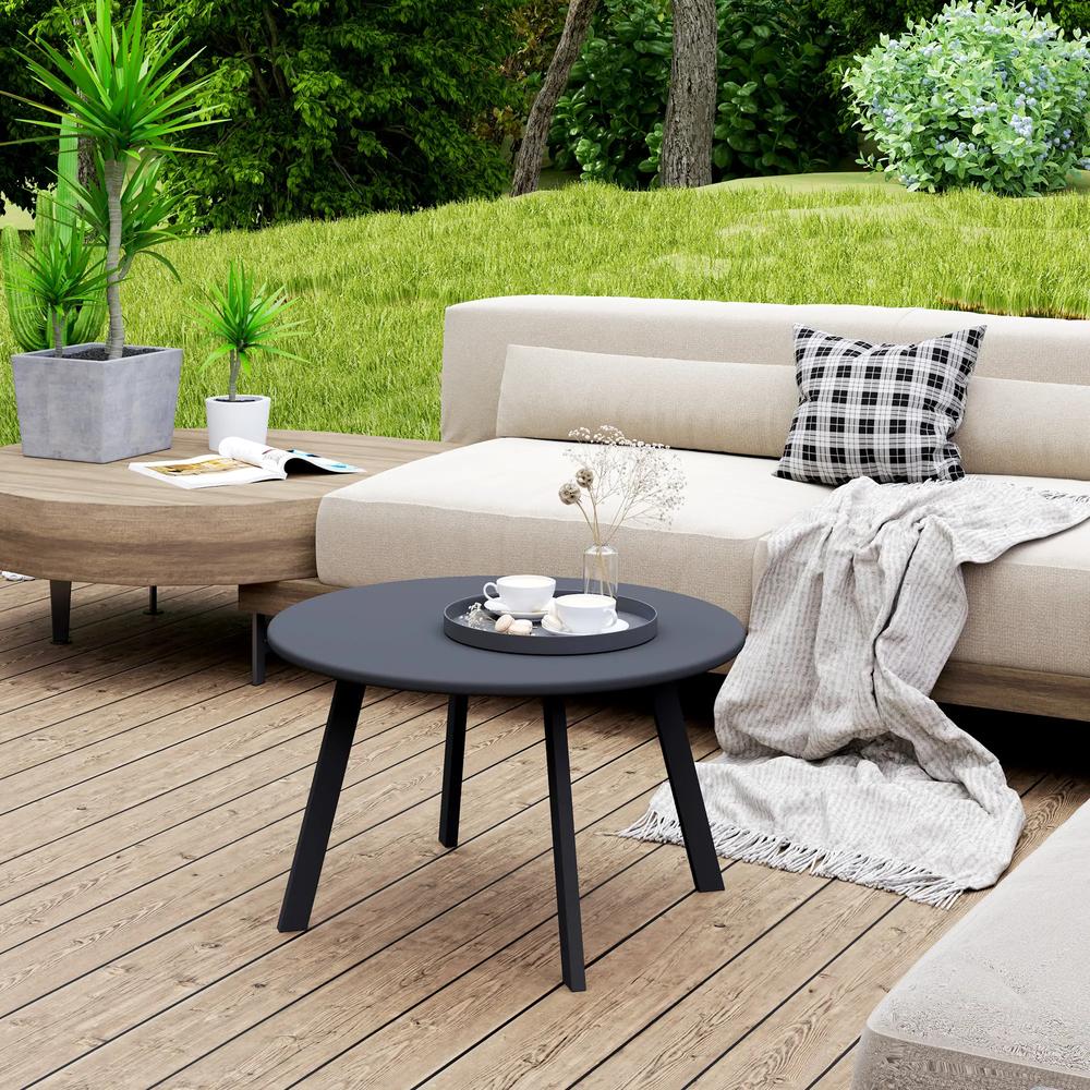 Outsunny 70cm Round Coffee Table, Outdoor Garden Table with Non-Slip Foot Pads and Metal Frame for Garden, Terrace, Balcony, Living Room, Charcoal Grey Additional View 10