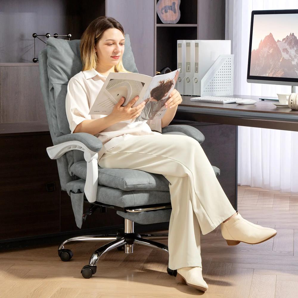 HOMCOM Faux Leather Office Chair, with Inflatable Lumbar - Grey Additional View 2
