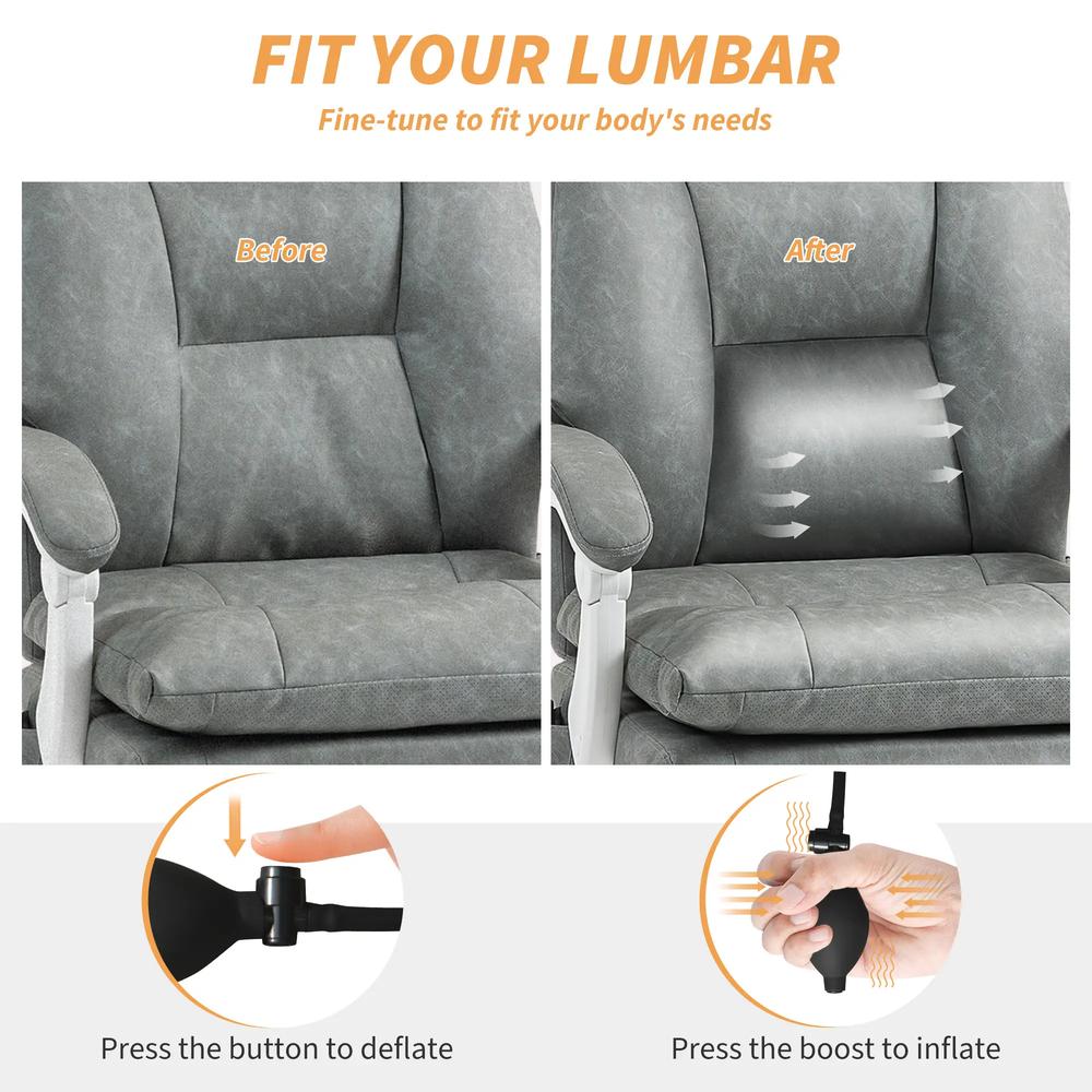 HOMCOM Faux Leather Office Chair, with Inflatable Lumbar - Grey Additional View 4
