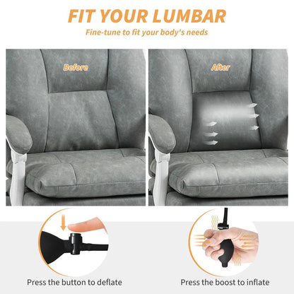 HOMCOM Faux Leather Office Chair, with Inflatable Lumbar - Grey Additional View 4