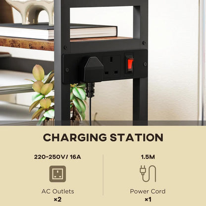 HOMCOM 4-Tier Printer Stand with Power Outlets and Wheels - Rustic Brown Additional View 4
