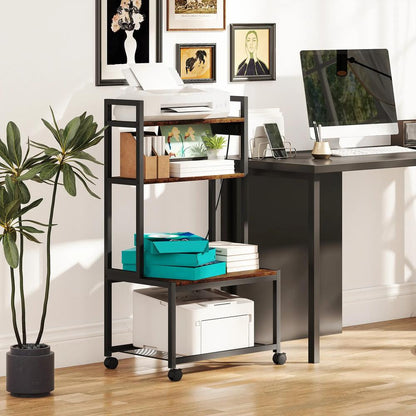 HOMCOM 4-Tier Printer Stand with Power Outlets and Wheels - Rustic Brown Additional View 10