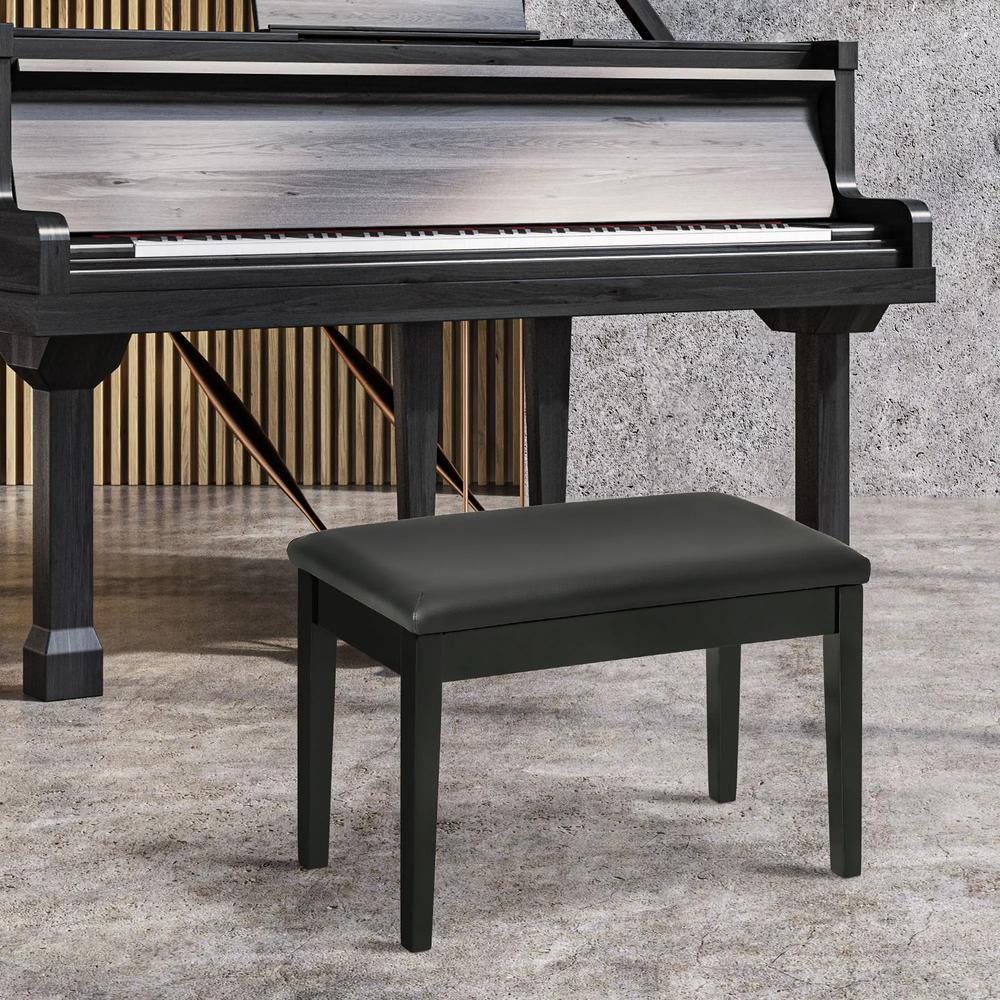 HOMCOM Classic Piano Bench Stool, PU Leather Padded Keyboard Stool with Rubber Wood Legs and Music Storage Compartment, Black Additional View 2