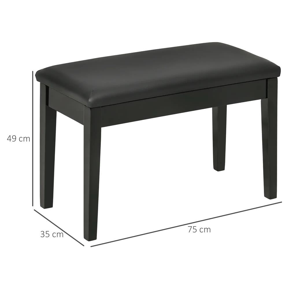 HOMCOM Classic Piano Bench Stool, PU Leather Padded Keyboard Stool with Rubber Wood Legs and Music Storage Compartment, Black Additional View 3