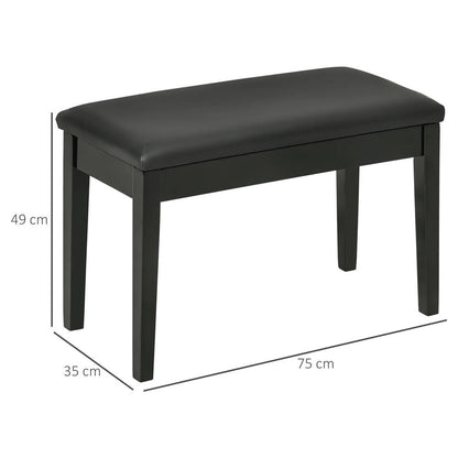 HOMCOM Classic Piano Bench Stool, PU Leather Padded Keyboard Stool with Rubber Wood Legs and Music Storage Compartment, Black Additional View 3