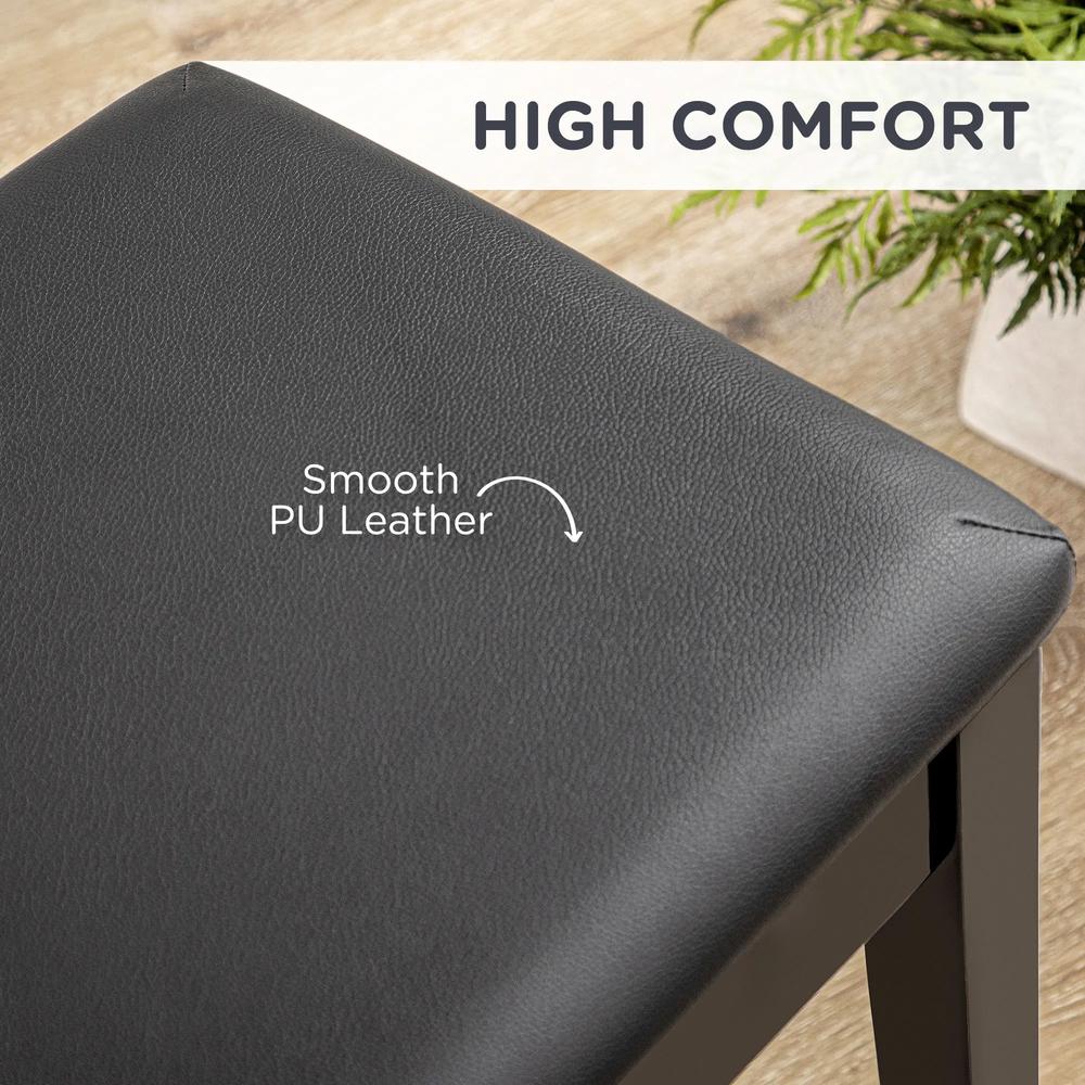 HOMCOM Classic Piano Bench Stool, PU Leather Padded Keyboard Stool with Rubber Wood Legs and Music Storage Compartment, Black Additional View 4