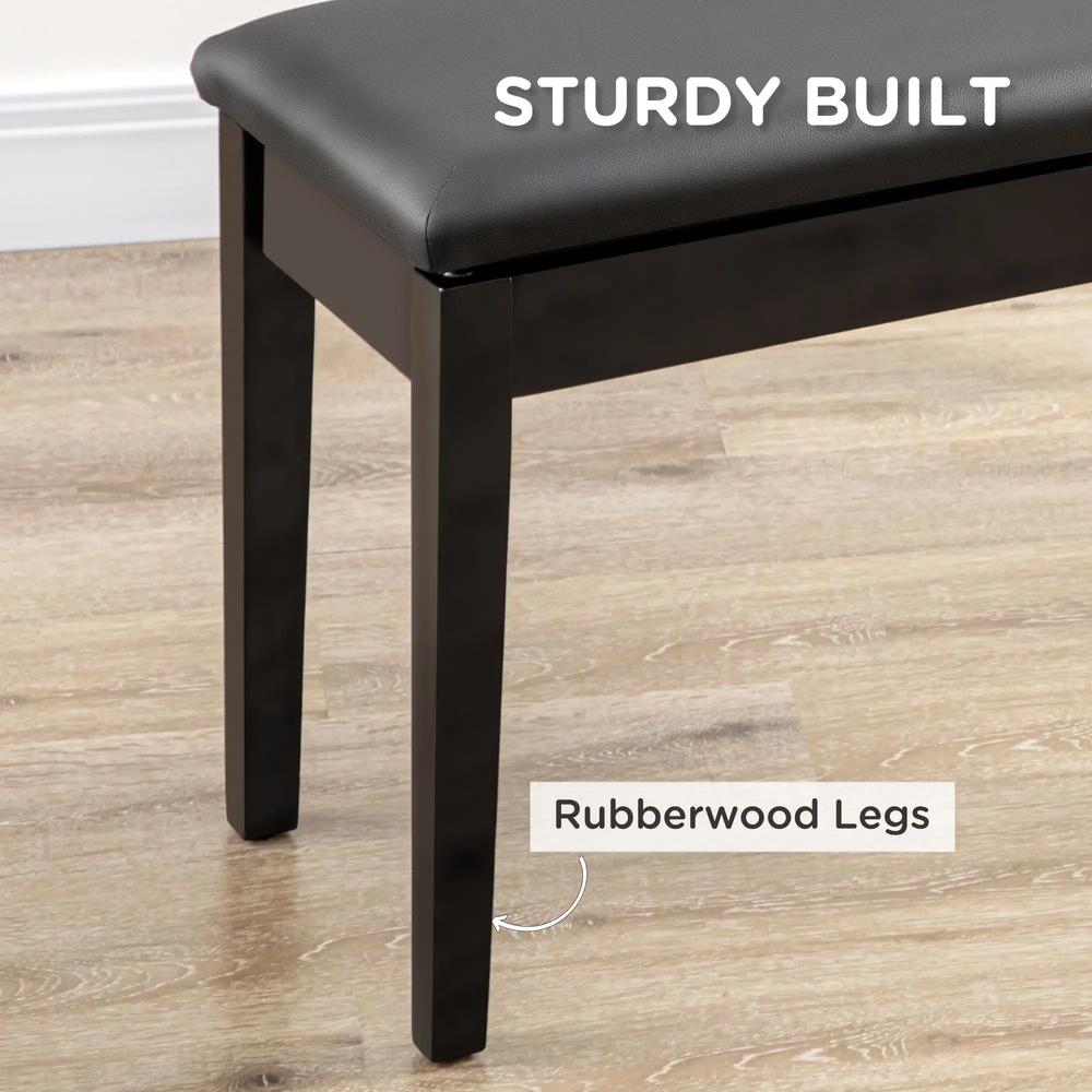 HOMCOM Classic Piano Bench Stool, PU Leather Padded Keyboard Stool with Rubber Wood Legs and Music Storage Compartment, Black Additional View 5