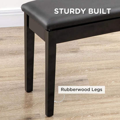 HOMCOM Classic Piano Bench Stool, PU Leather Padded Keyboard Stool with Rubber Wood Legs and Music Storage Compartment, Black Additional View 5