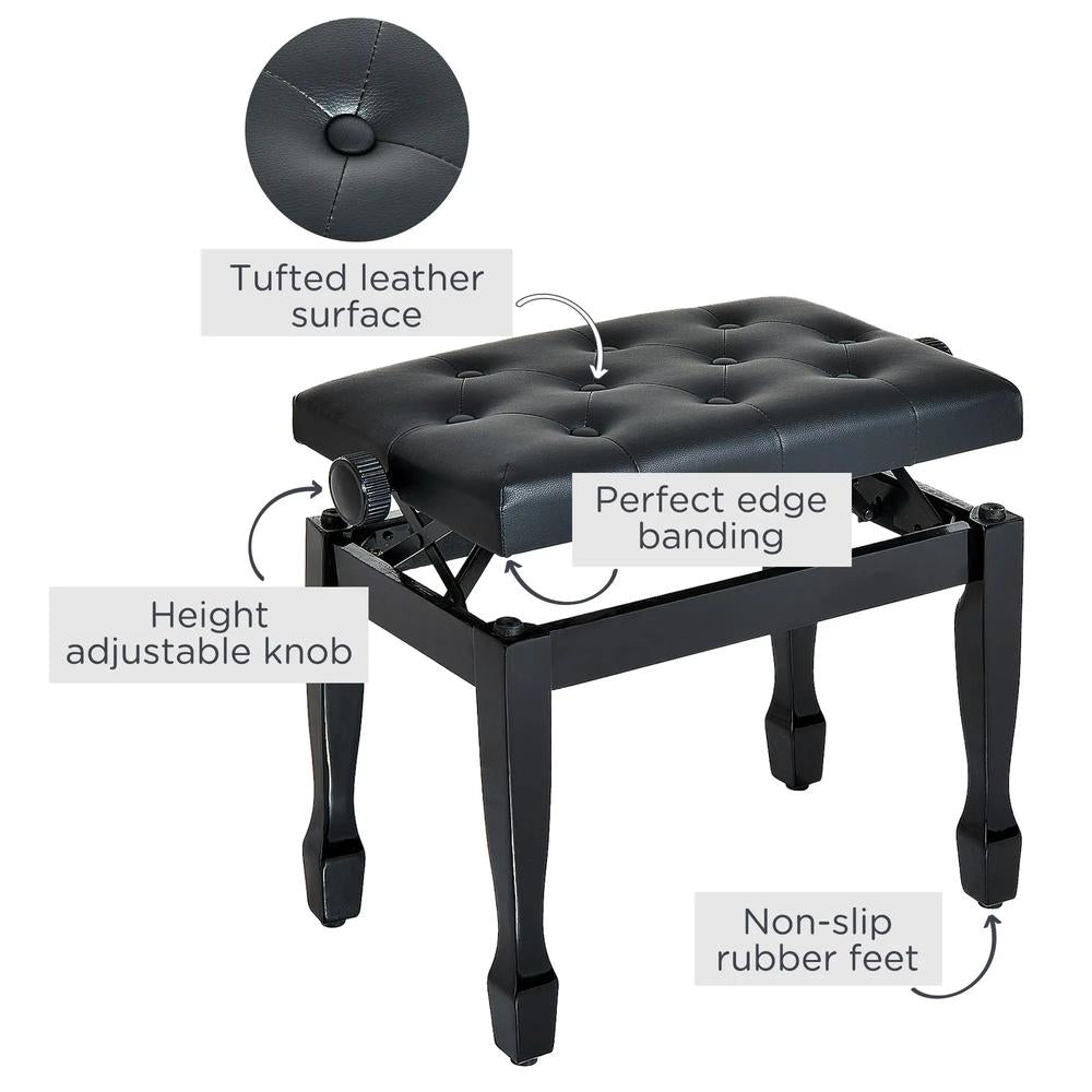 HOMCOM PU Leather Upholstered Piano Stool, Height Adjustable Makeup Stool Bench Dressing Table Seat, White Additional View 5