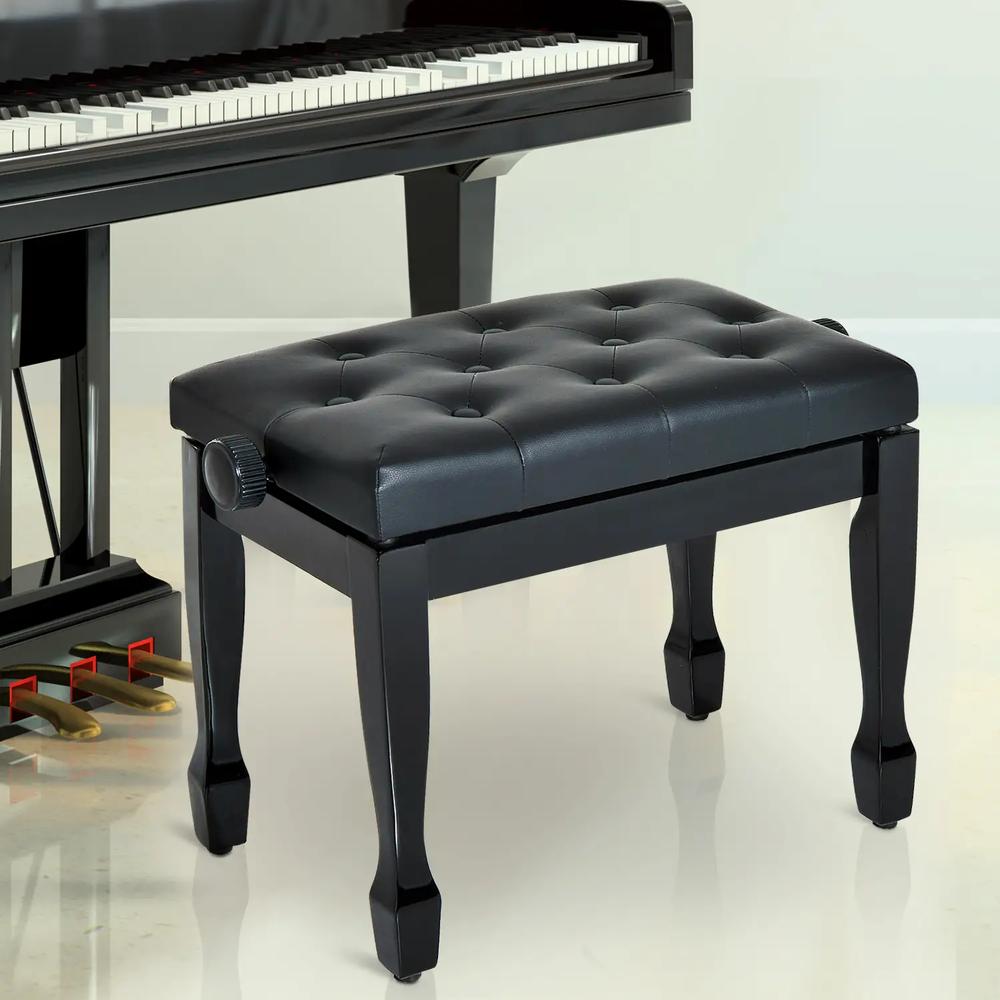 HOMCOM PU Leather Upholstered Piano Stool, Height Adjustable Makeup Stool Bench Dressing Table Seat, White Additional View 6