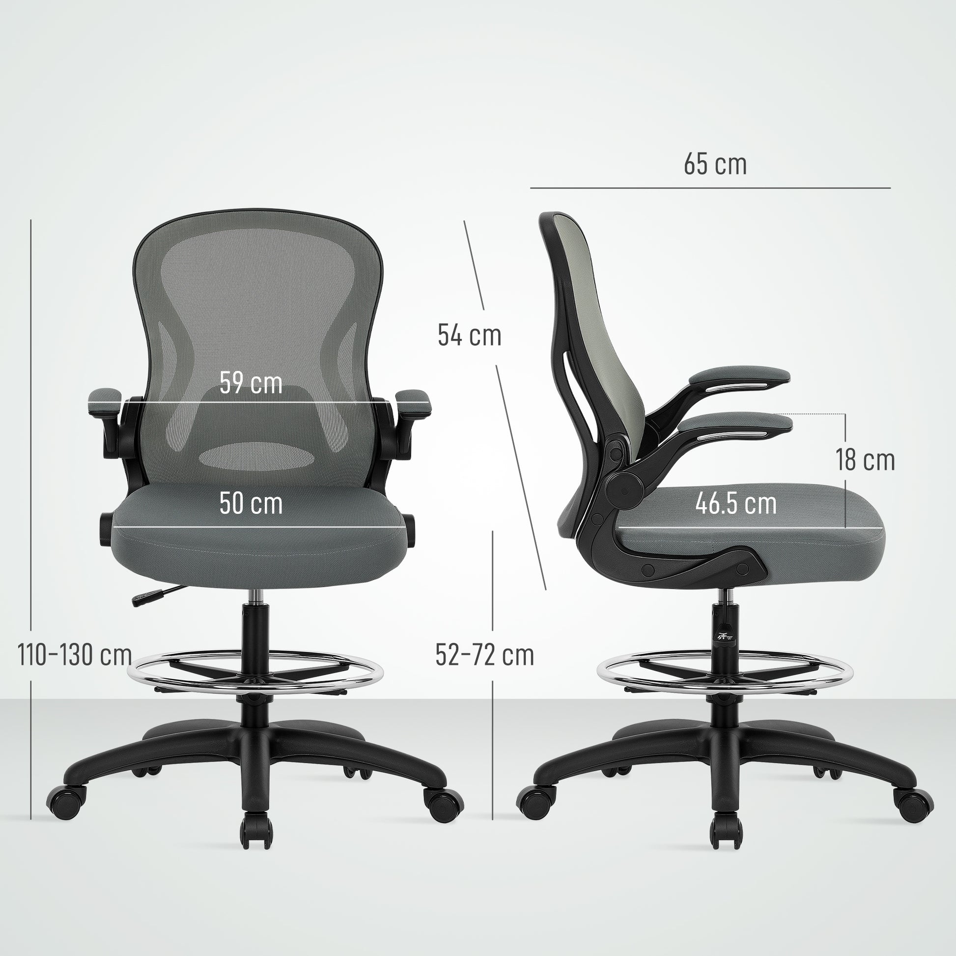 Draughtsman Chair with Flip up Armrests Charcoal Grey - Vinsetto image 2