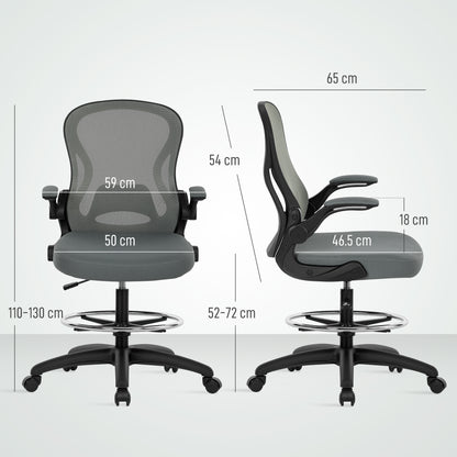Draughtsman Chair with Flip up Armrests Charcoal Grey - Vinsetto image 2