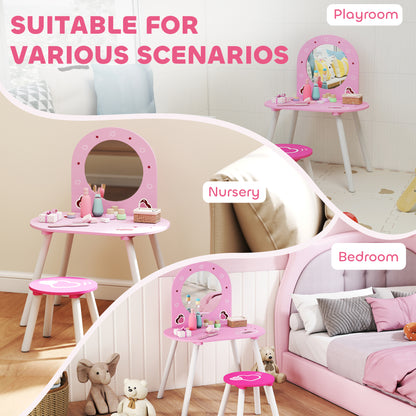 Kids Dressing Table Mirror Stool Ages 3-6 Years Pink - Aiyaplay image 6
