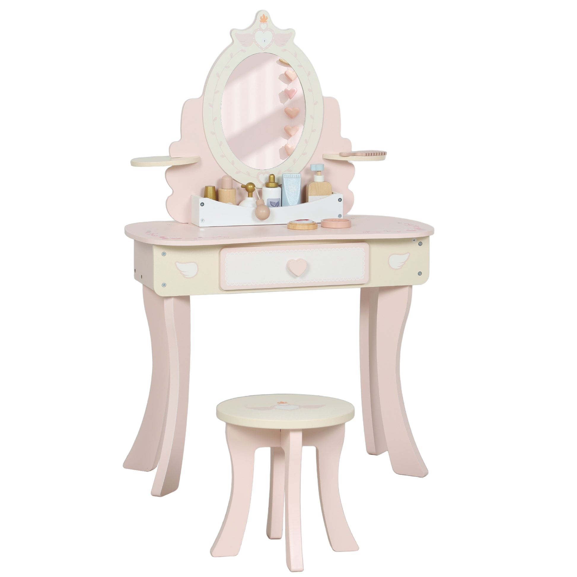 Girls Vanity Set Mirror Stool 7 Play Accessories Pink - Aiyaplay image 0