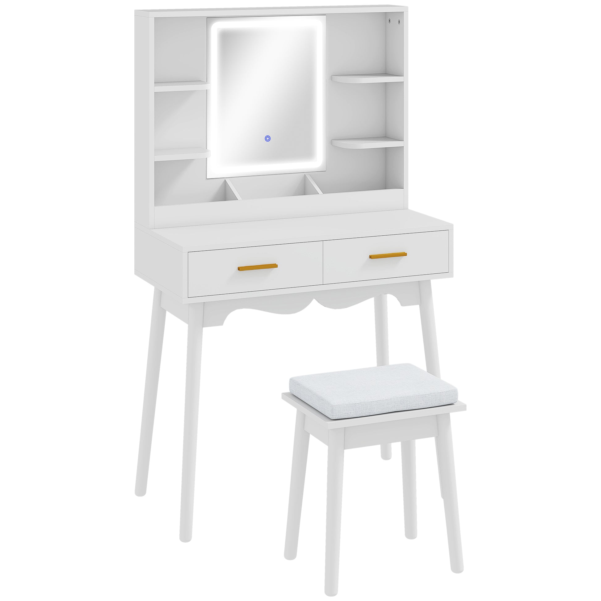 Elegant Dressing Table LED Mirror White - Homcom image 0