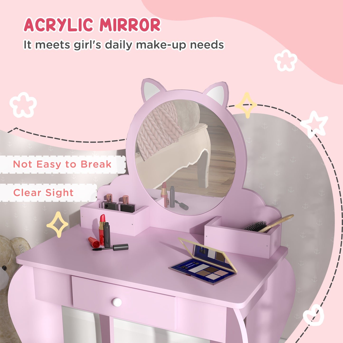 Kids Vanity Table Pink - Zonekiz image 5
