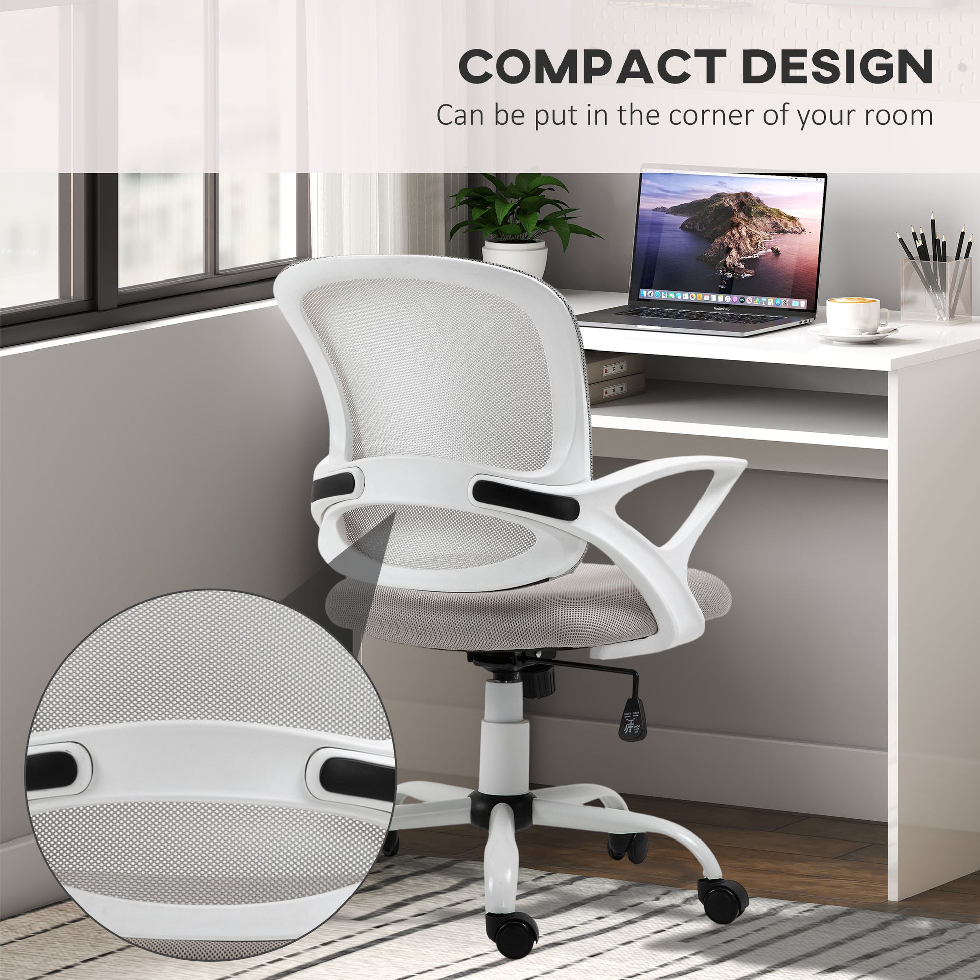 Home Office Chair and Computer Desk Set High Gloss White - Vinsetto image 5
