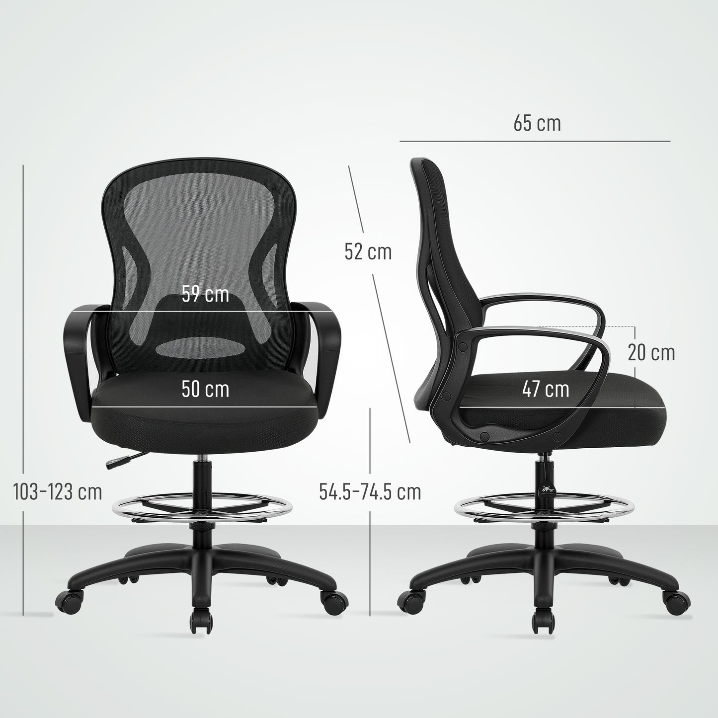 Drafting Chair with Adjustable Footrest Black - Vinsetto image 2