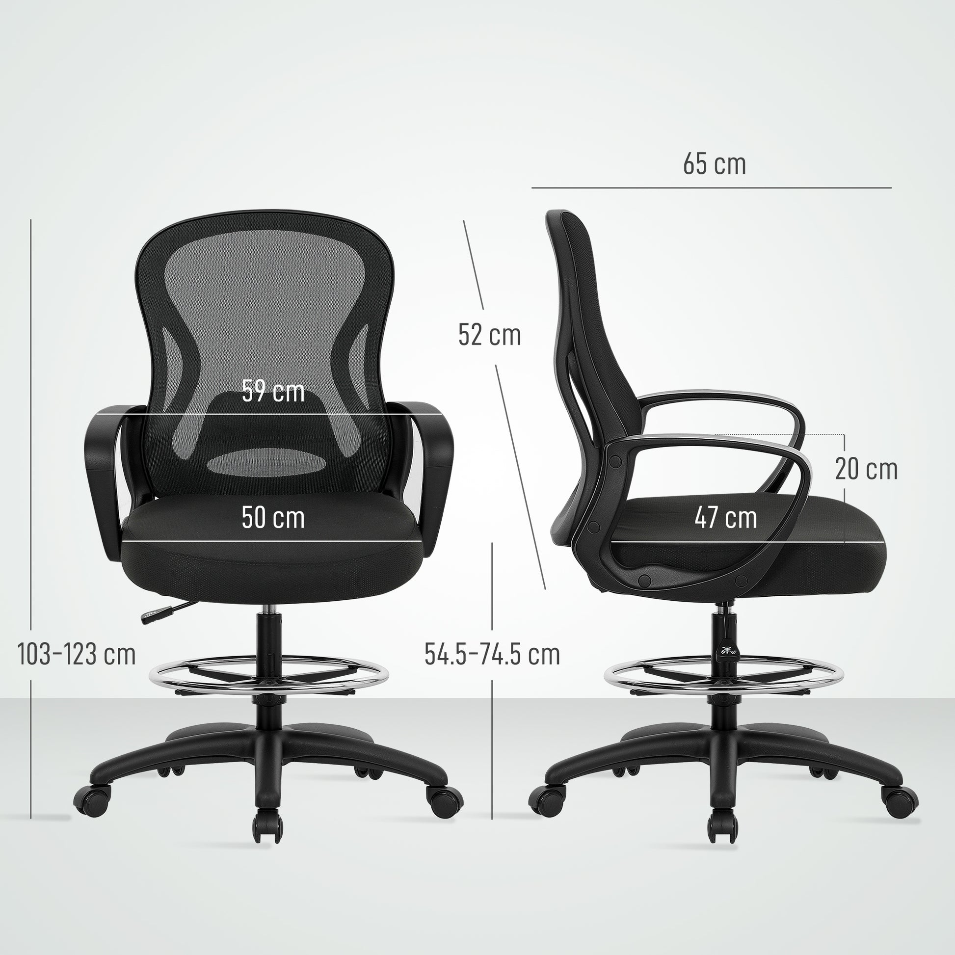 Drafting Chair with Adjustable Footrest Black - Vinsetto image 2