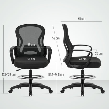 Drafting Chair with Adjustable Footrest Black - Vinsetto image 2