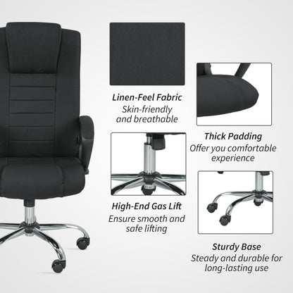 Linen Look Swivel Office Chair Black - Vinsetto image 4