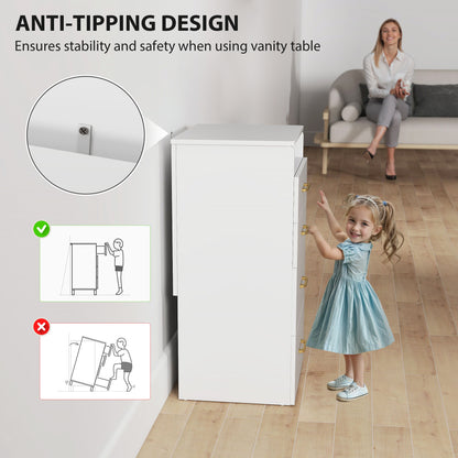 3 in 1 Dressing Table Fliptop Mirror Rolling Stool White - Homcom image 6