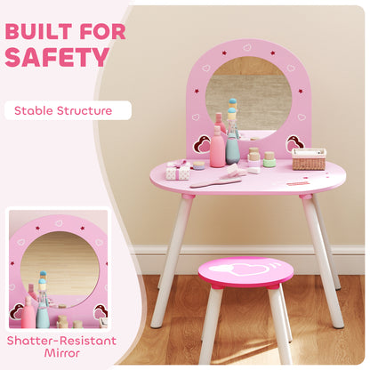 Kids Dressing Table Mirror Stool Ages 3-6 Years Pink - Aiyaplay image 5