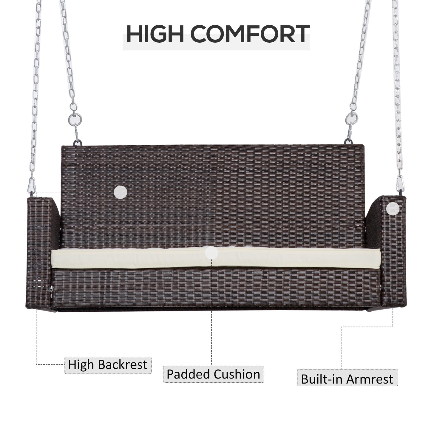 2 Seater Rattan Swing Chair Porch Swing Bench Loveseat - Outsunny image 4