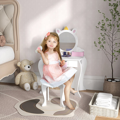 UnicornDesign Kids Dressing Table Mirror Stool White - Zonekiz image 1
