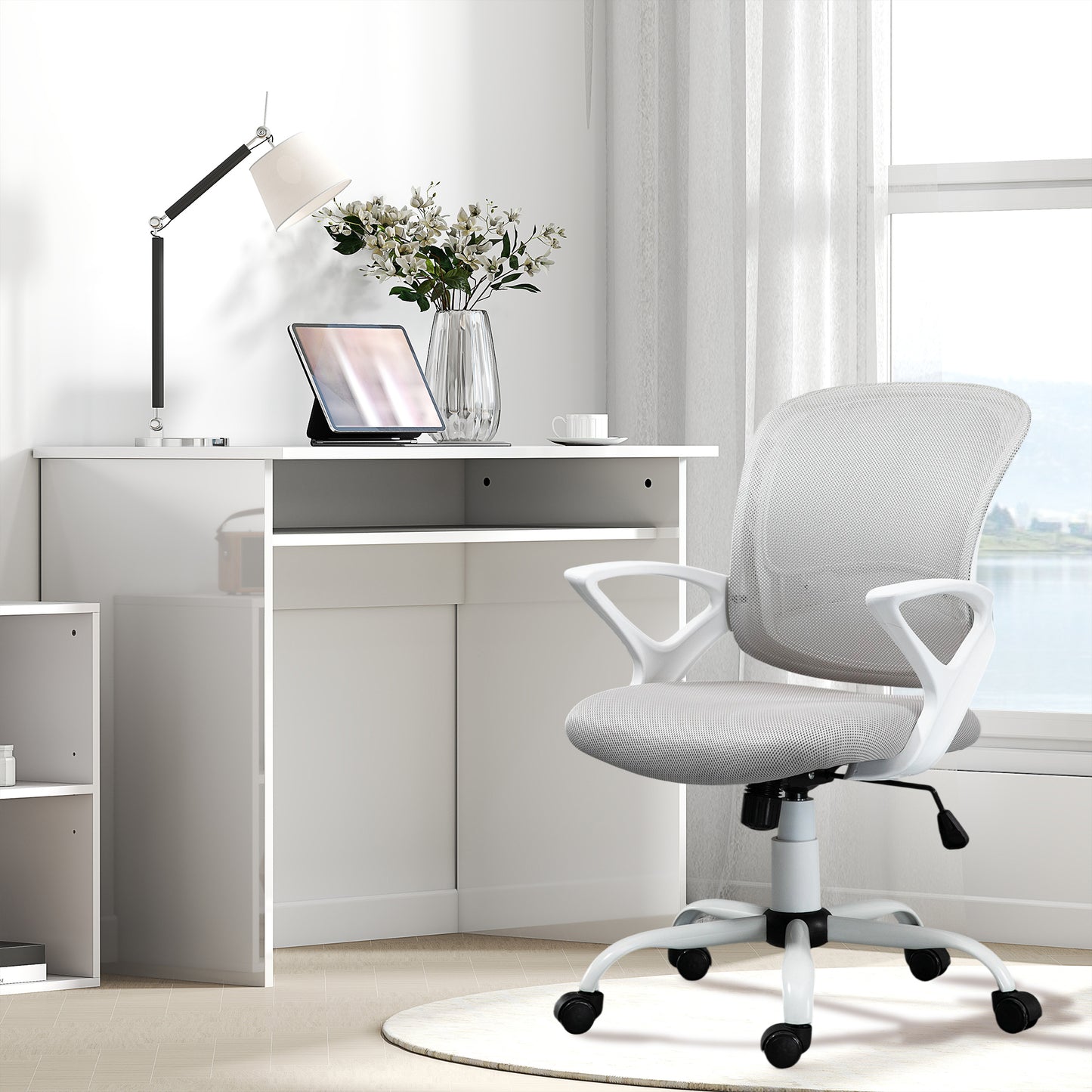 Home Office Chair and Computer Desk Set High Gloss White - Vinsetto image 7